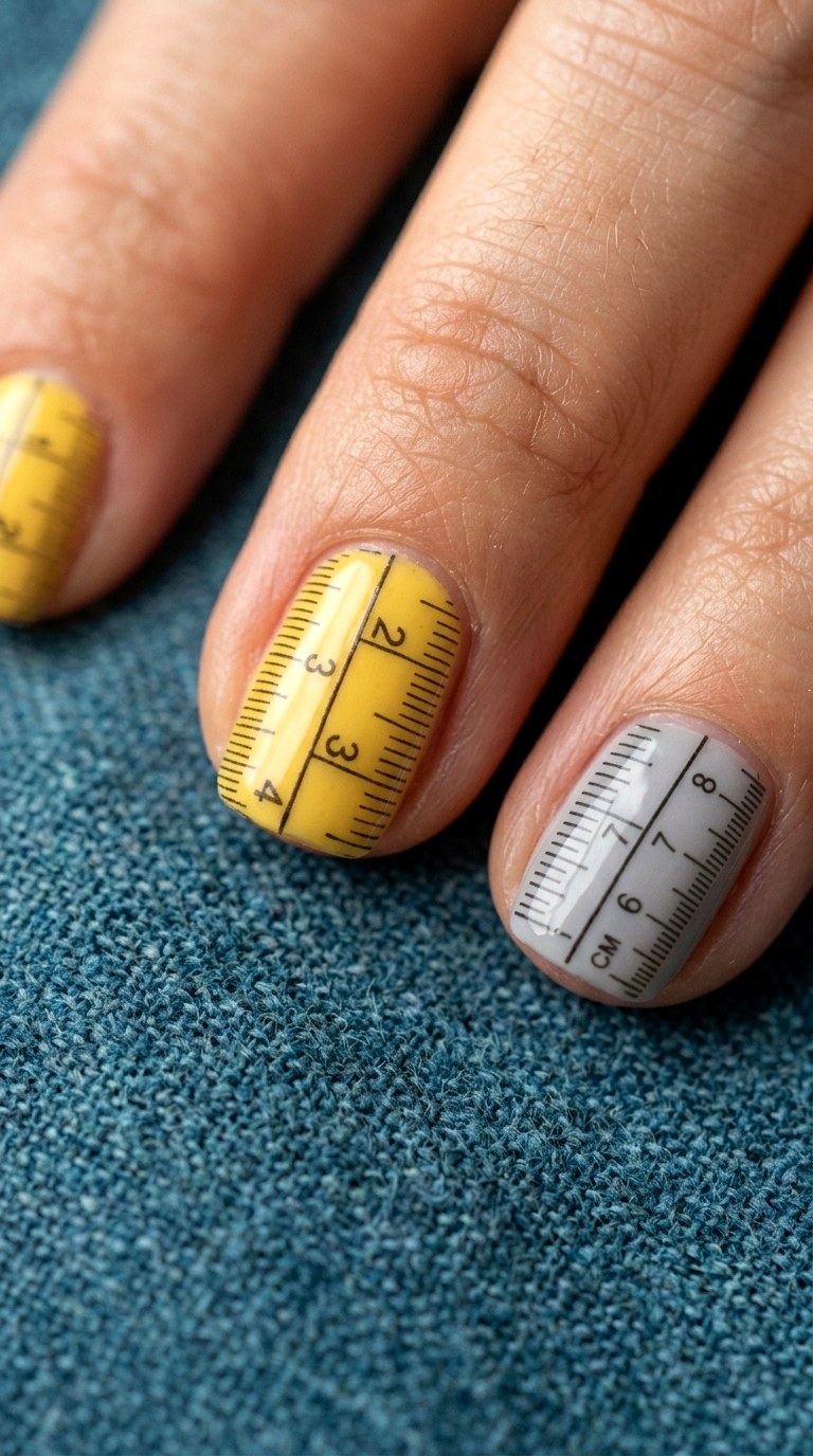Ruler Measurement Tape Nails - 20 cute school nail art ideas