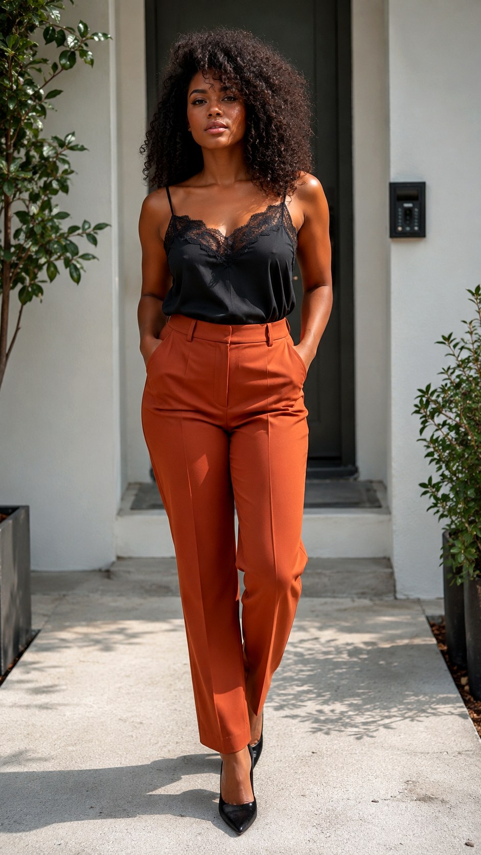 Rust Orange Tailored Homecoming Pants - 22 homecoming pant outfit ideas