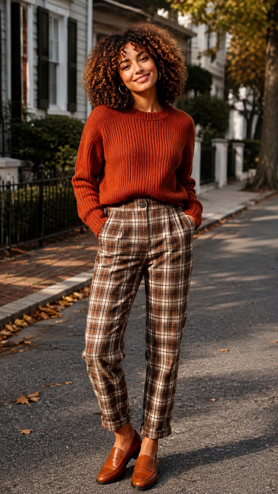 Rust Pullover and Plaid Trousers - 22 deer aesthetic outfit ideas