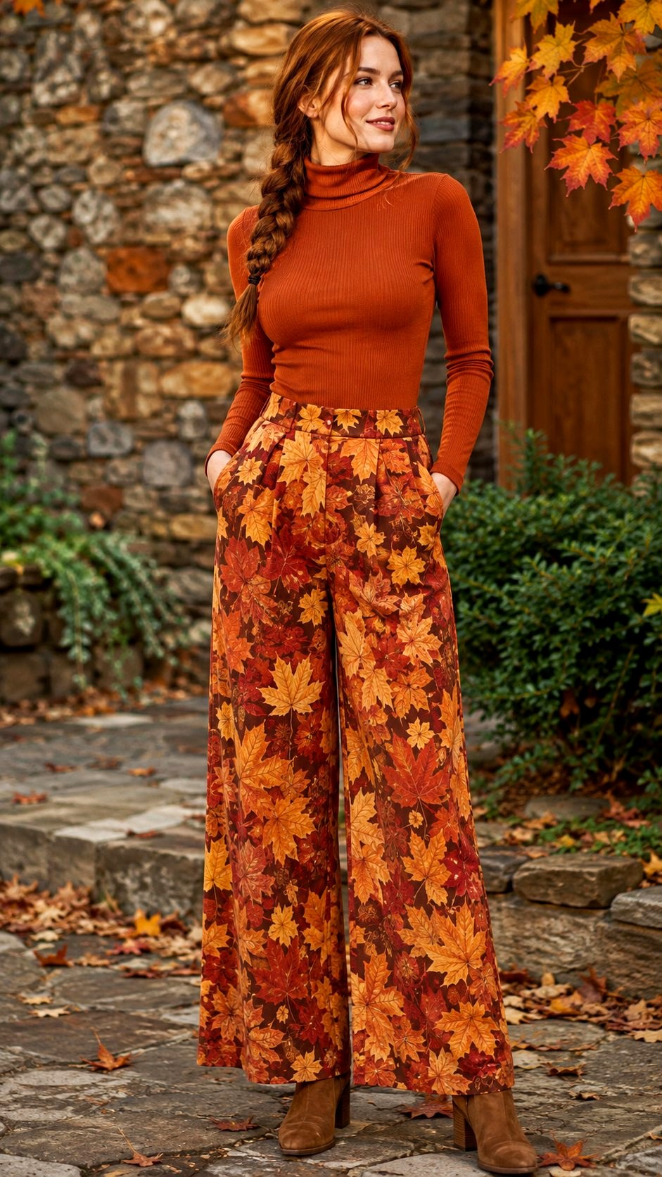 Rustic Autumn Maple Floral Palazzo Trousers - 20 floral palazzo ideas