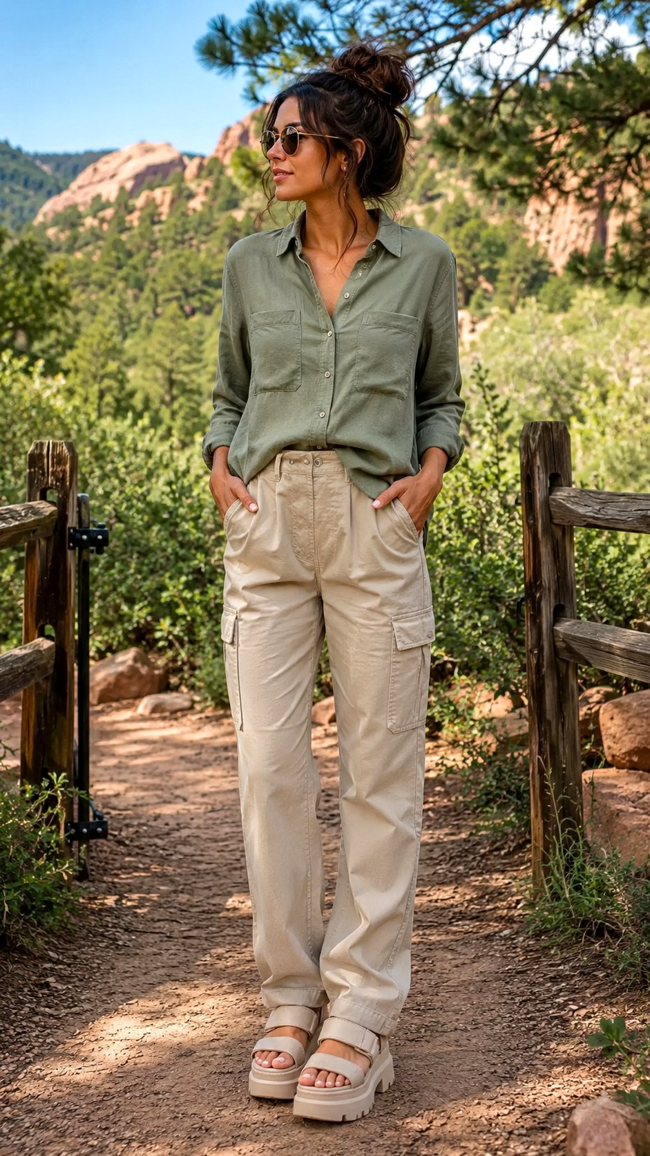 Sage Green Button Down With Cargo Pants - 22 Sage Green Button-Down Outfit Ideas