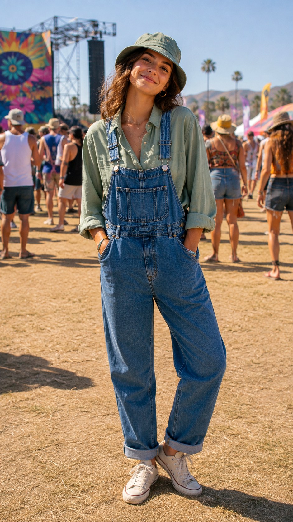 Sage Green Button Down With Overalls - 22 Sage Green Button-Down Outfit Ideas