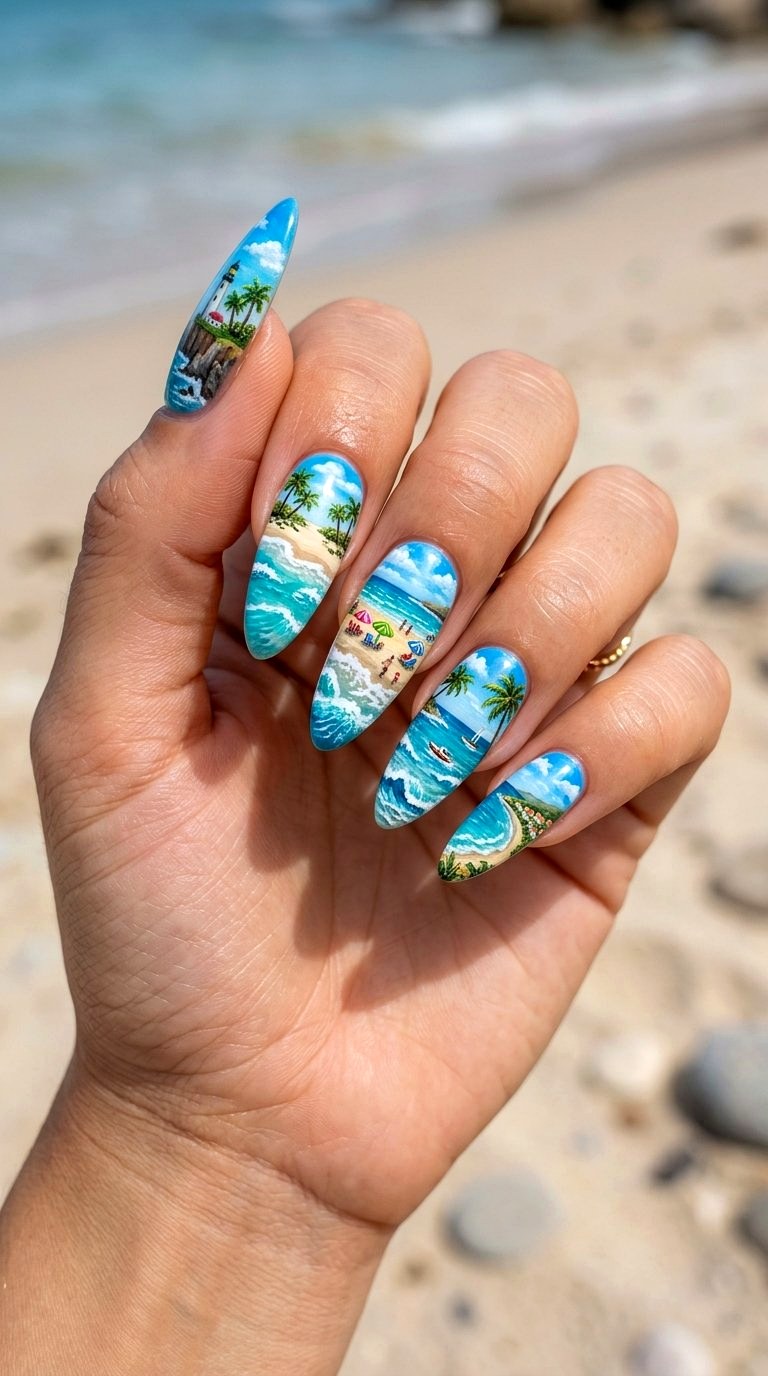Seaside Beach Scene Art - 21 Summer Nail Design Ideas