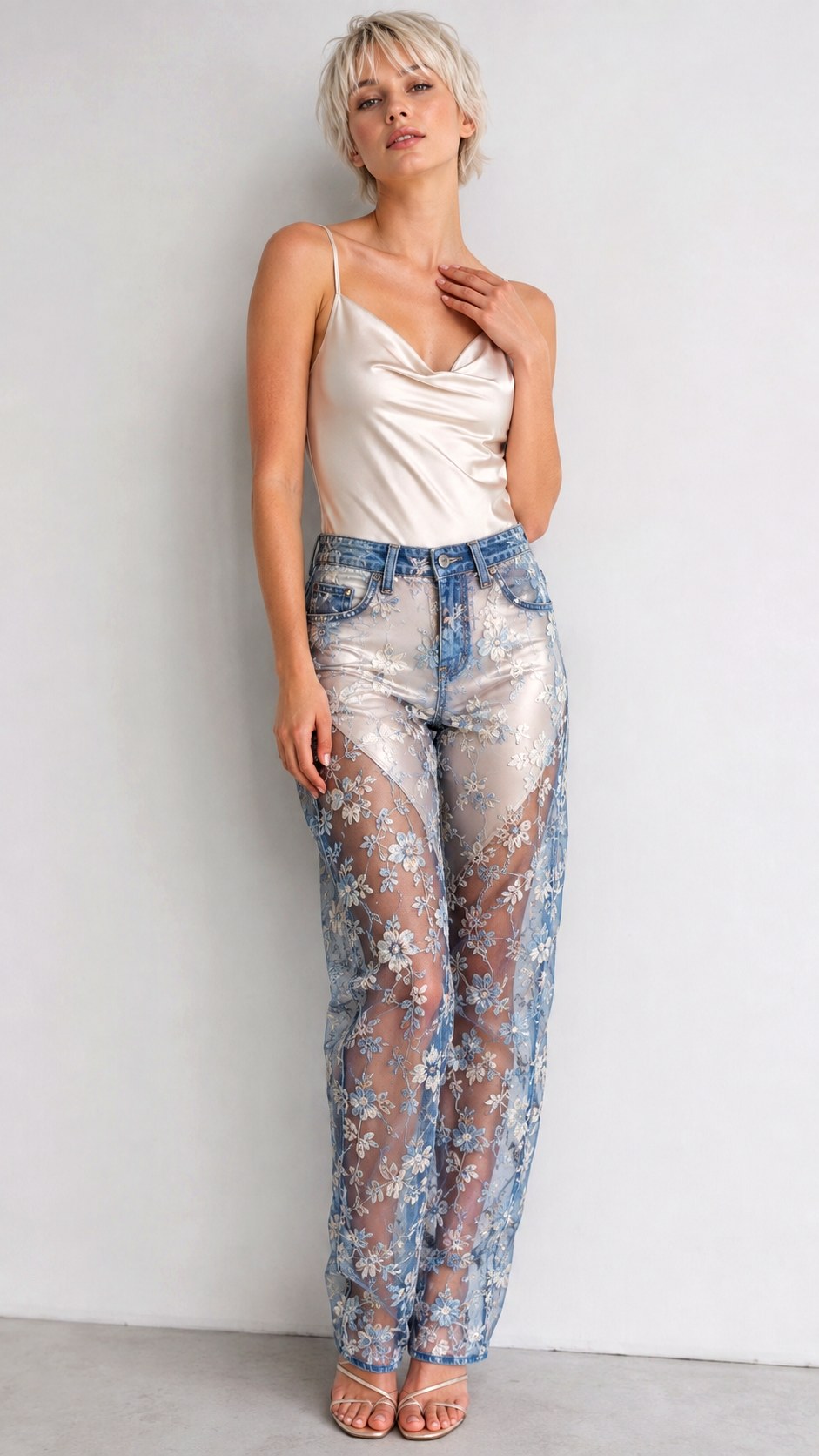 Sheer Floral Denim Layering - 22 floral jeans outfit ideas