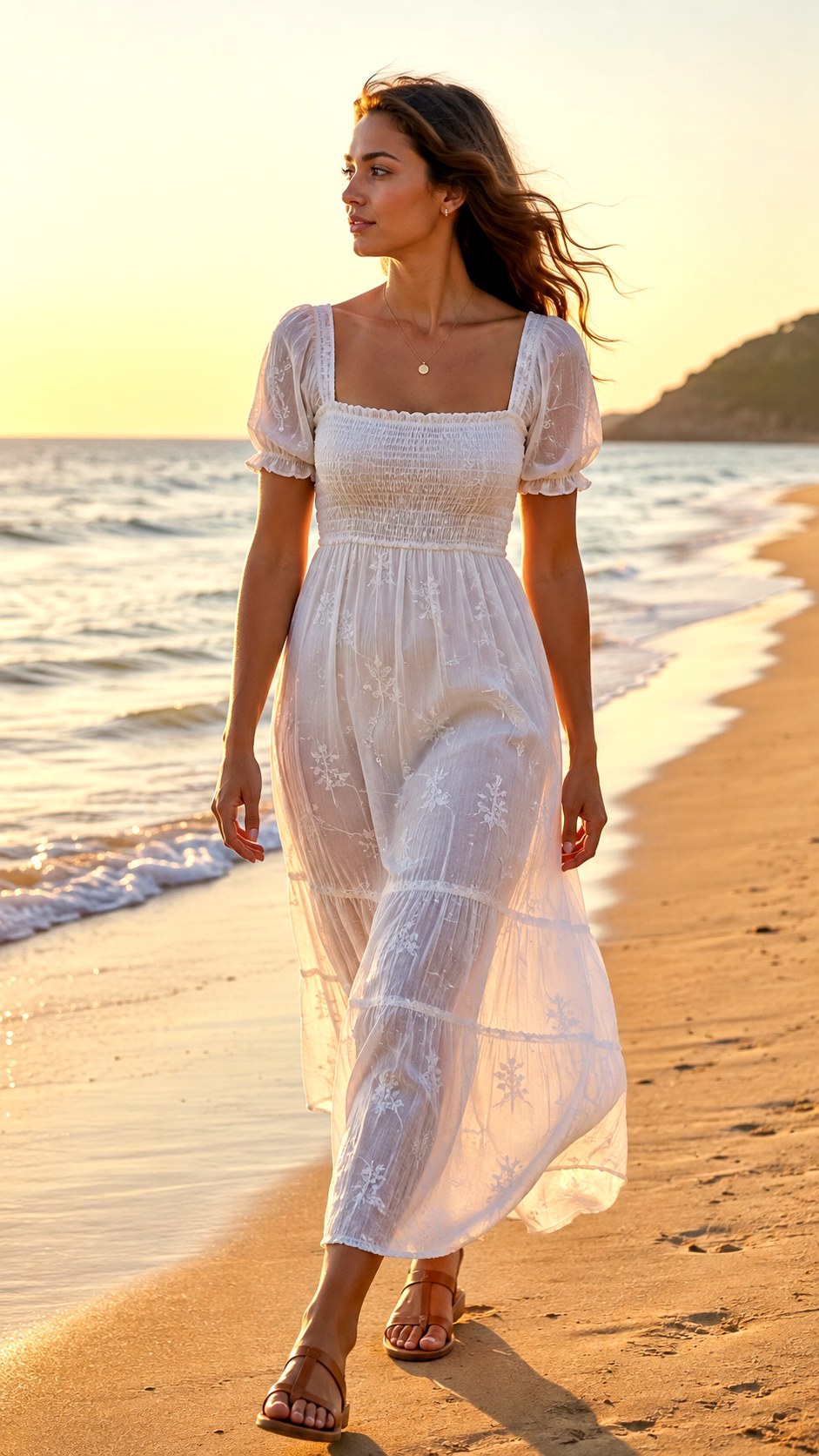 Sheer White Muslin Cotton Dress - 24 Old Money Beach Outfit Ideas