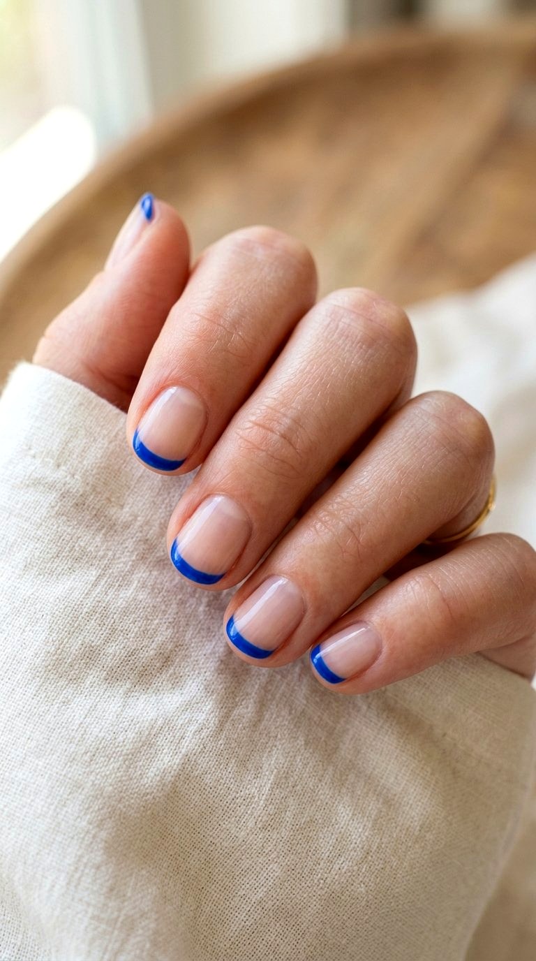 Short Bright Blue French Tip Nails - 21 bright blue french tip nails