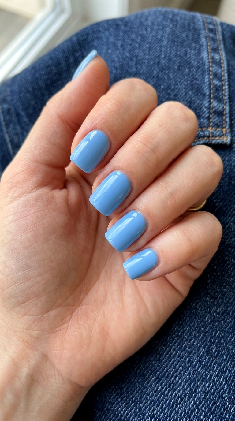 Short Square Powder Blue Nails - 24 Powder Blue Gel Nail Ideas