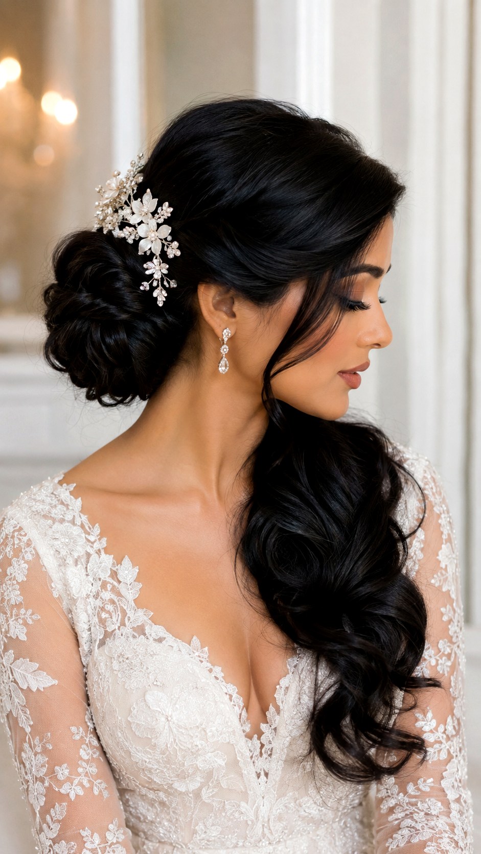 Side Swept Low Chignon Wedding Hairstyle - 25 low bun hairstyles wedding ideas