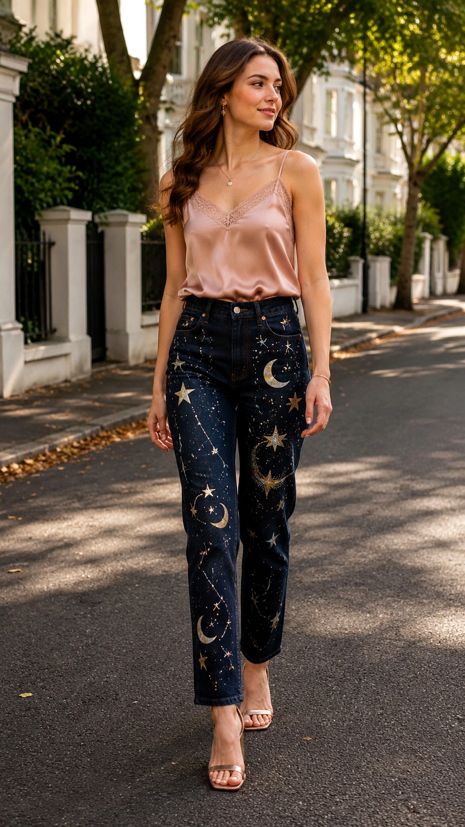 Silk Camisole Painted Denim Jeans - 23 senior painted jean outfit ideas