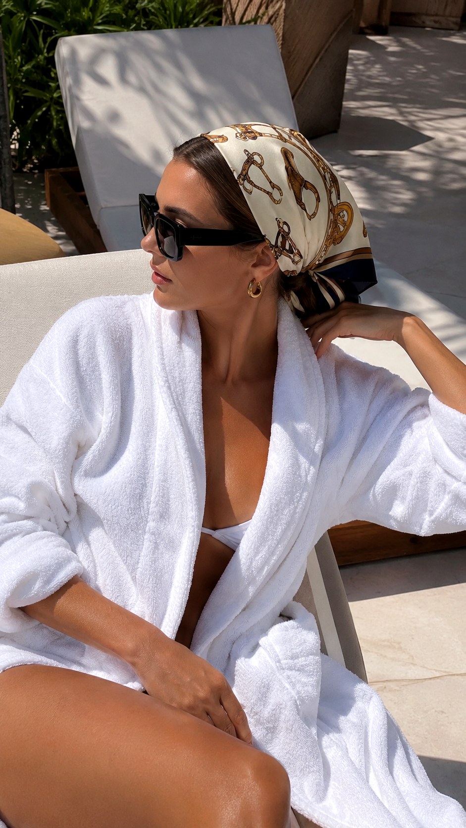 Silk Scarf Headband and Oversized Shades - 24 Old Money Beach Outfit Ideas