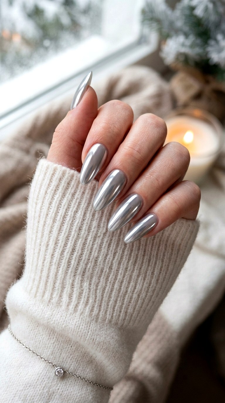 Silver Frosted Almond Nails - 22 Glazed Donut Chrome Nail Ideas