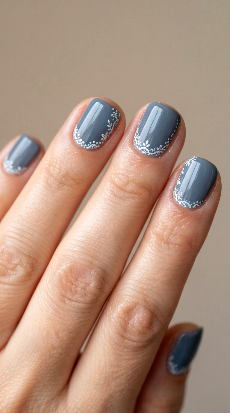 Slate Blue Minimalist Lace - 22 lace nail art ideas