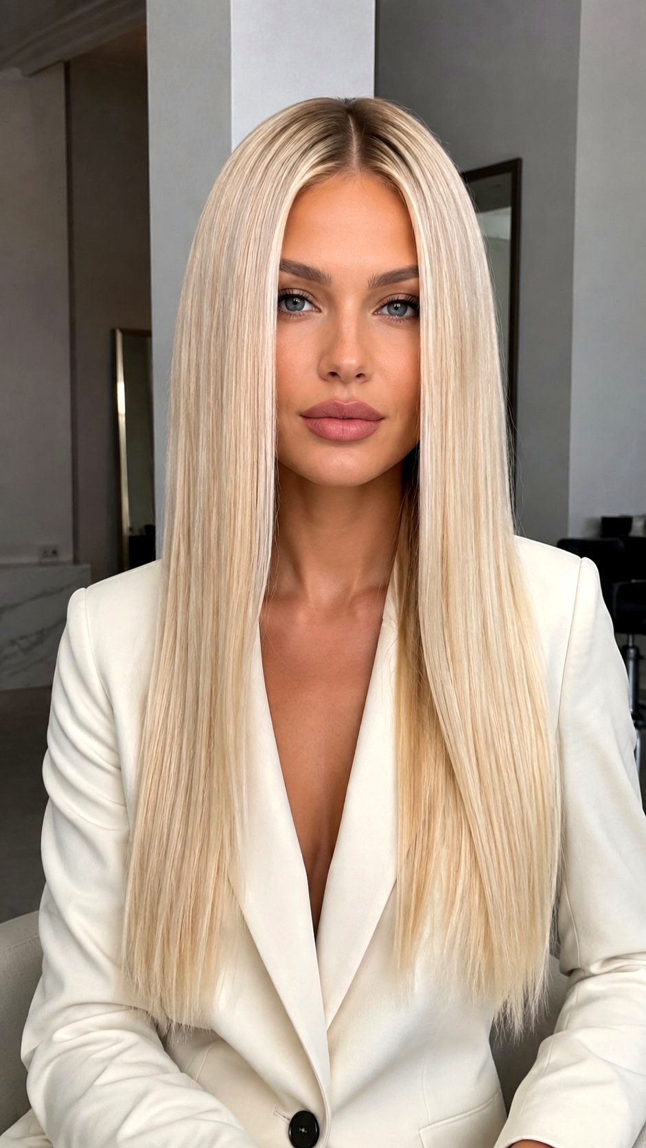 Sleek Platinum Blonde Middle Part - 23 Platinum Blonde Hair Ideas