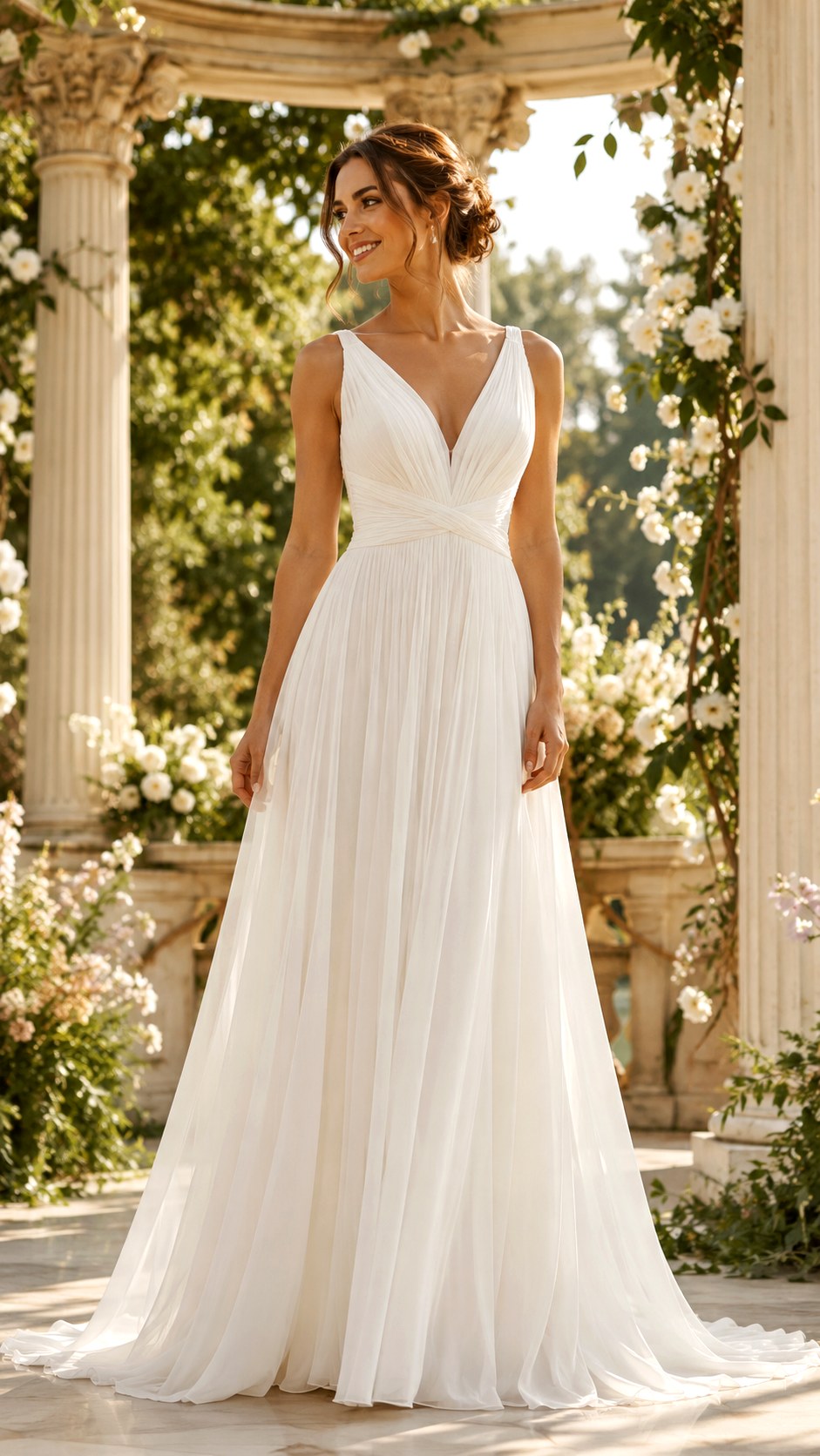Sleeveless Pleated Chiffon Gown - 22 Dream Wedding Simple Dresses Ideas