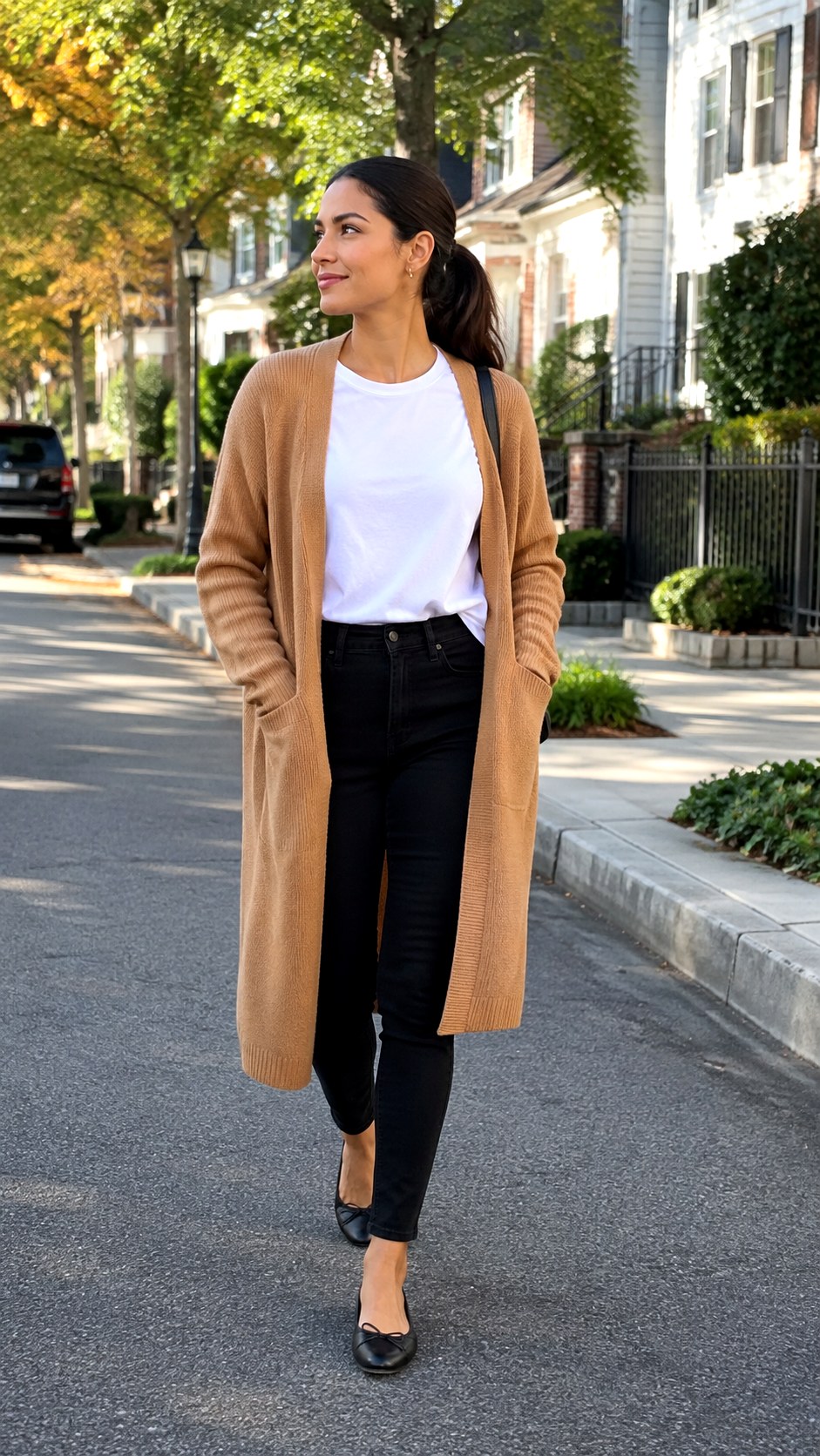 Slim Denim Cashmere Cardigan Look - 20 elegant jean outfit ideas
