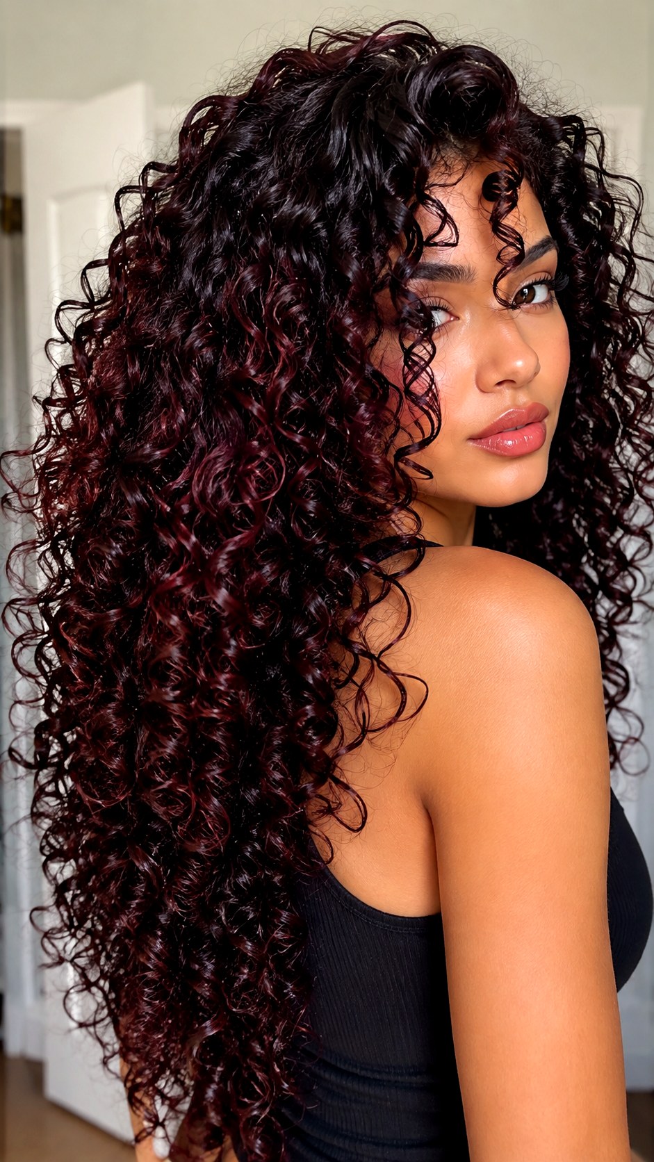 Soft Black Cherry Melt on Curls - 25 Curly Hair Color Ideas