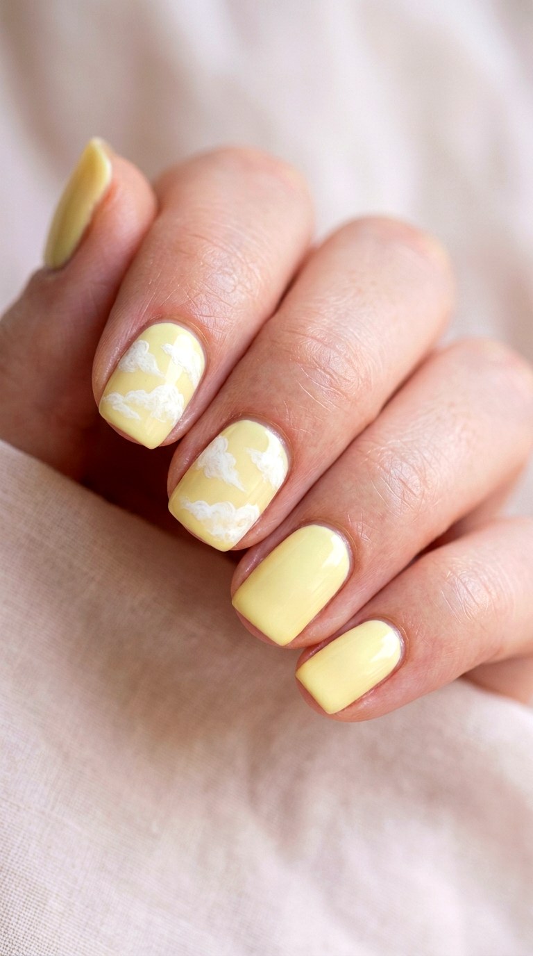 Soft Cloud Accent Nail Art - 23 short teen nail art ideas
