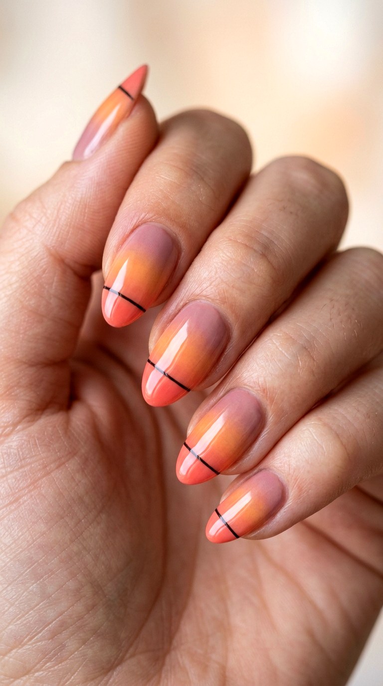Soft Gradient Sunset Strip Nails - 23 back to school nail art ideas