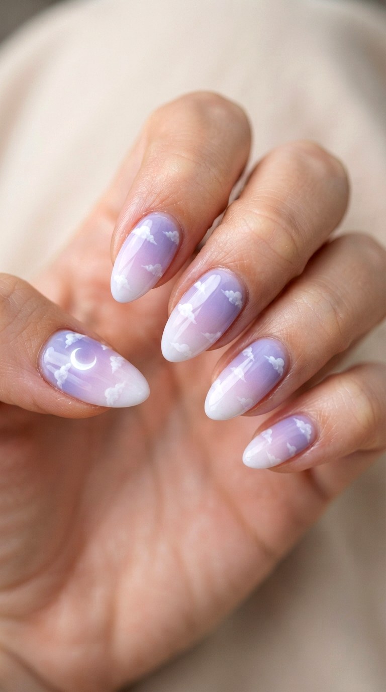Soft Lavender Cloud Skies Art - 22 teen back to school nail art designs