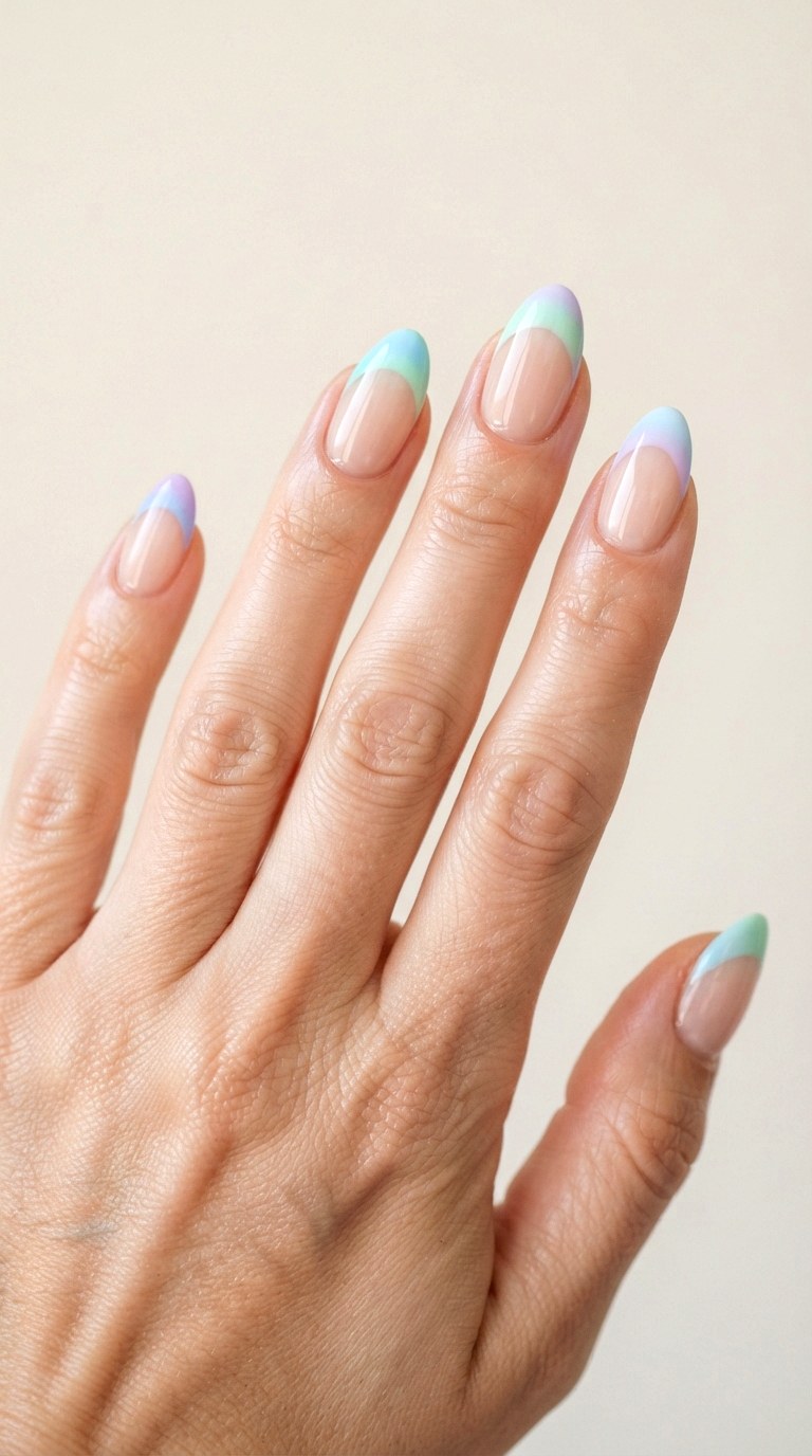Soft Pastel Ombre French Tips - 24 thick french tip nail art designs