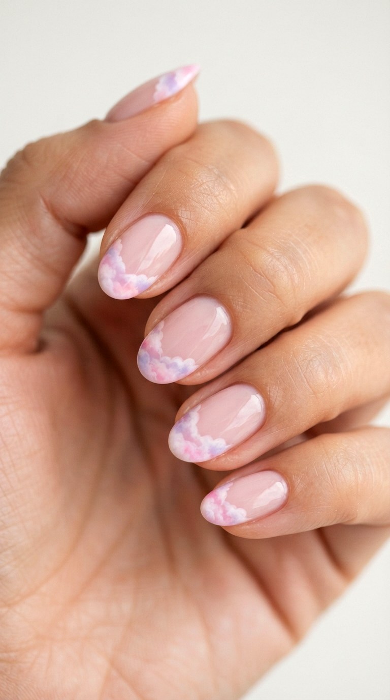 Soft Pink Cloud Tip Design - 20 gel french tip nail art ideas
