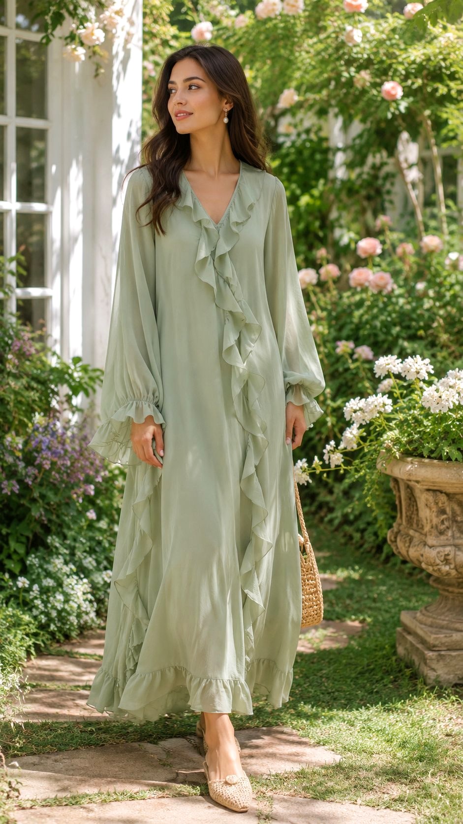 Soft Sage Ruffle Trim Maxi - 21 Butter Yellow & Soft Sage Maxi Dress Ideas