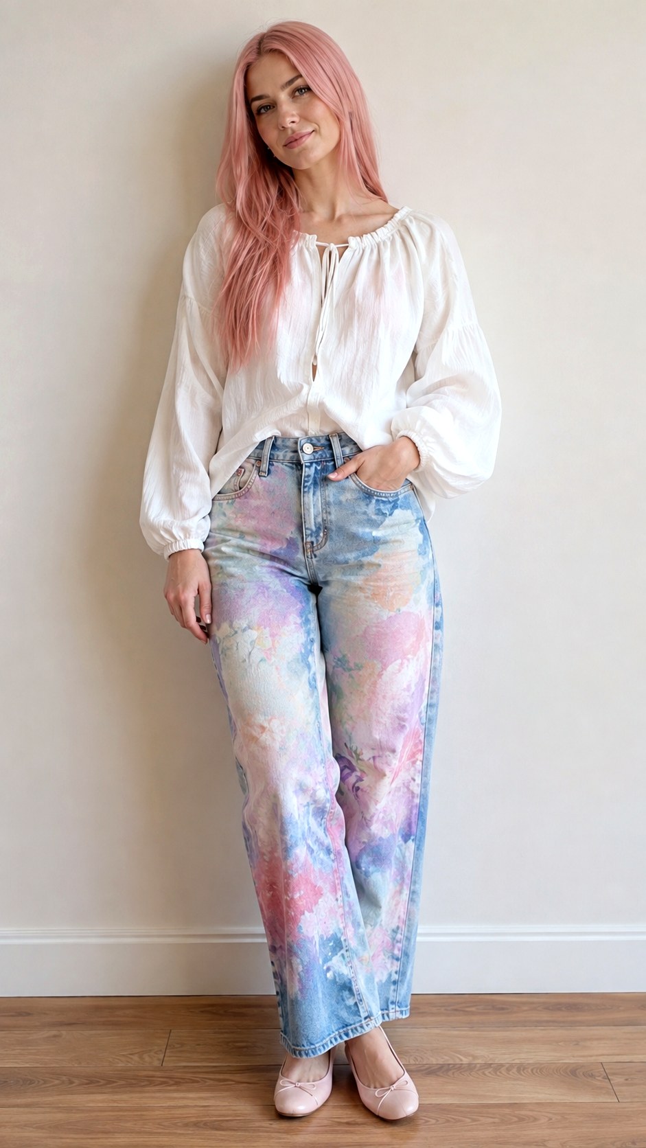 Soft Watercolor Painted Jean Outfit - 23 painted jean outfit ideas