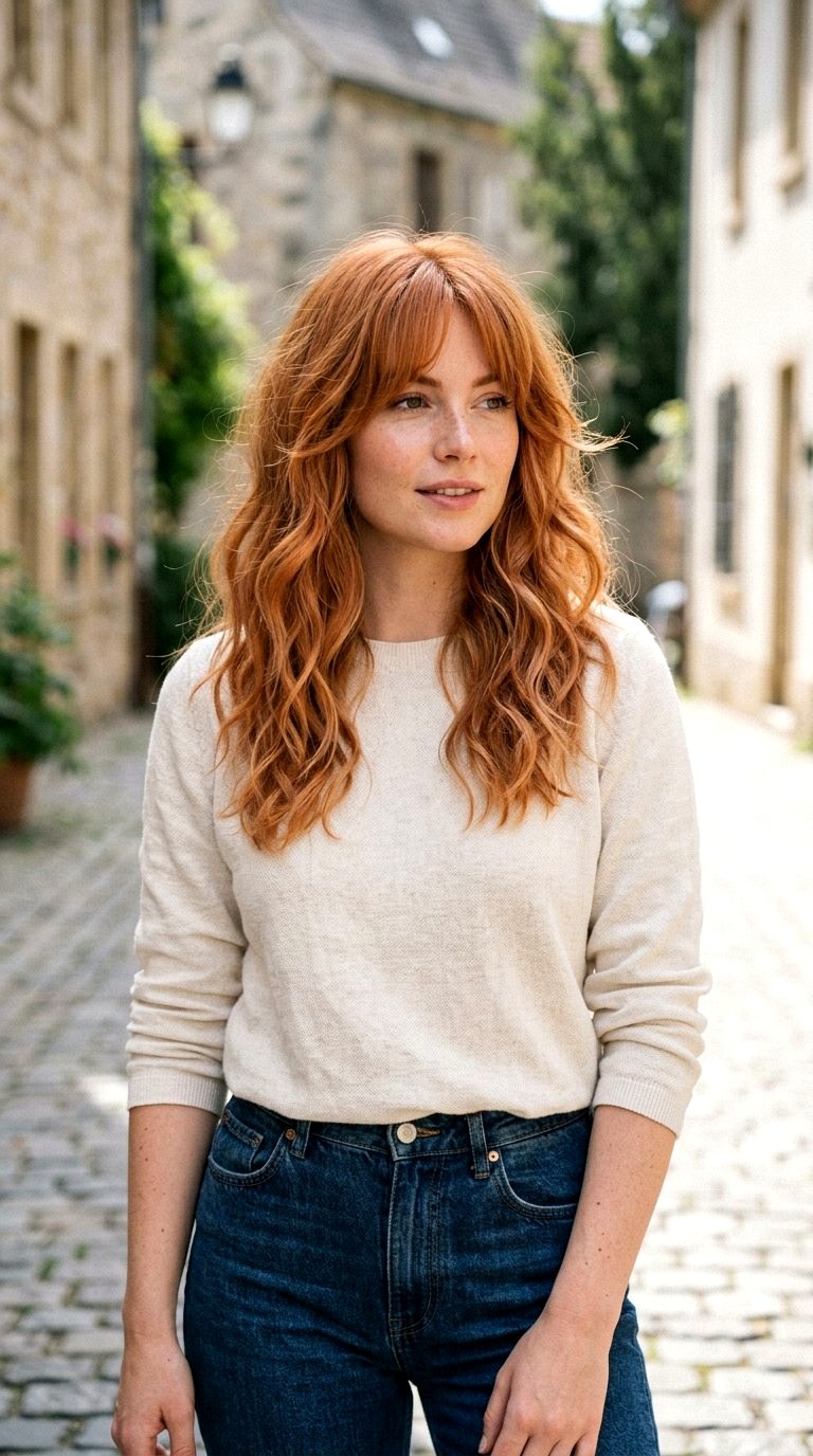 Soft Wavy Ginger Copper Bangs - 21 curtain bangs copper ideas