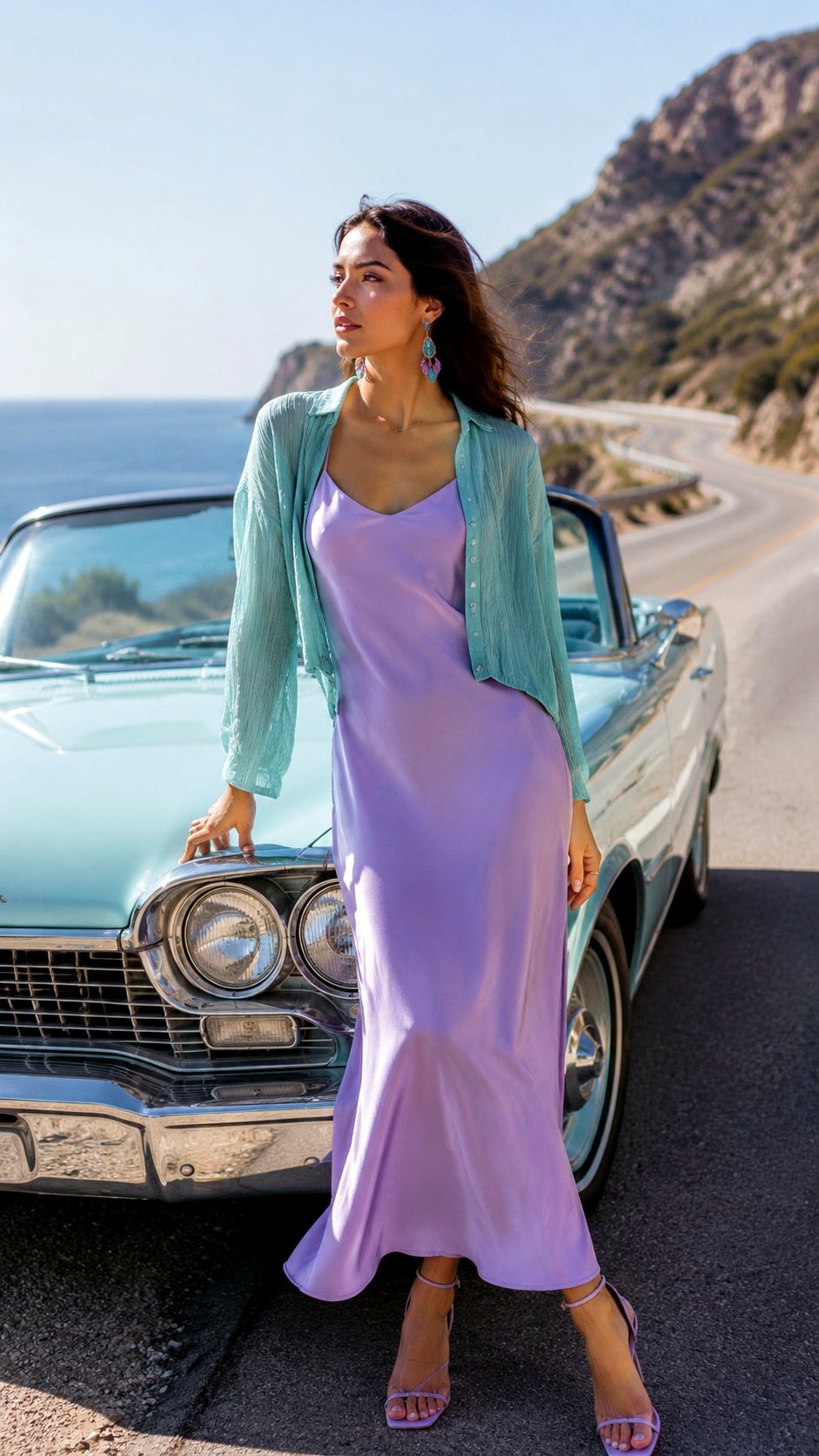 Spaghetti Strap Lilac Dress With Teal Cardigan - 22 Teal & Lilac Sundress Ideas