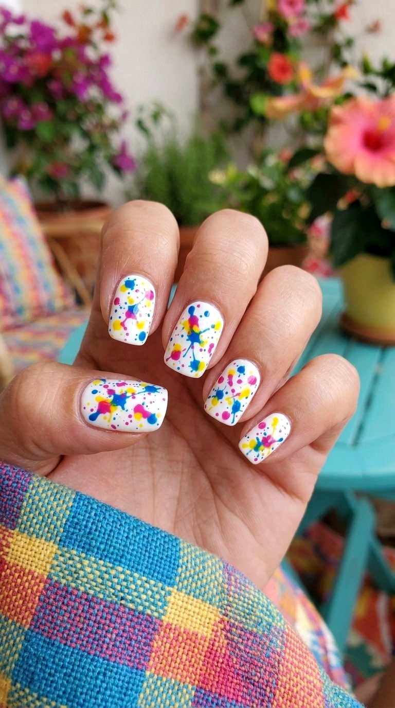 Splatter Paint Short Nail Designs - 20 Summer Short Nail Designs