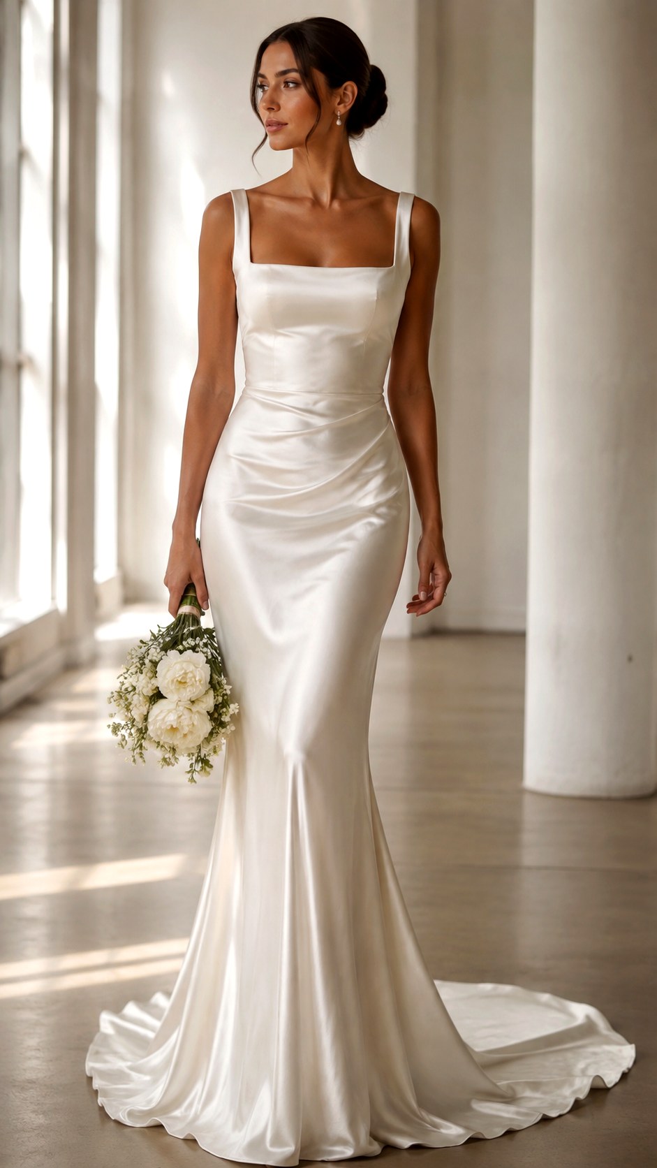 Square Neckline Satin Slip Gown - 22 Dream Wedding Simple Dresses Ideas
