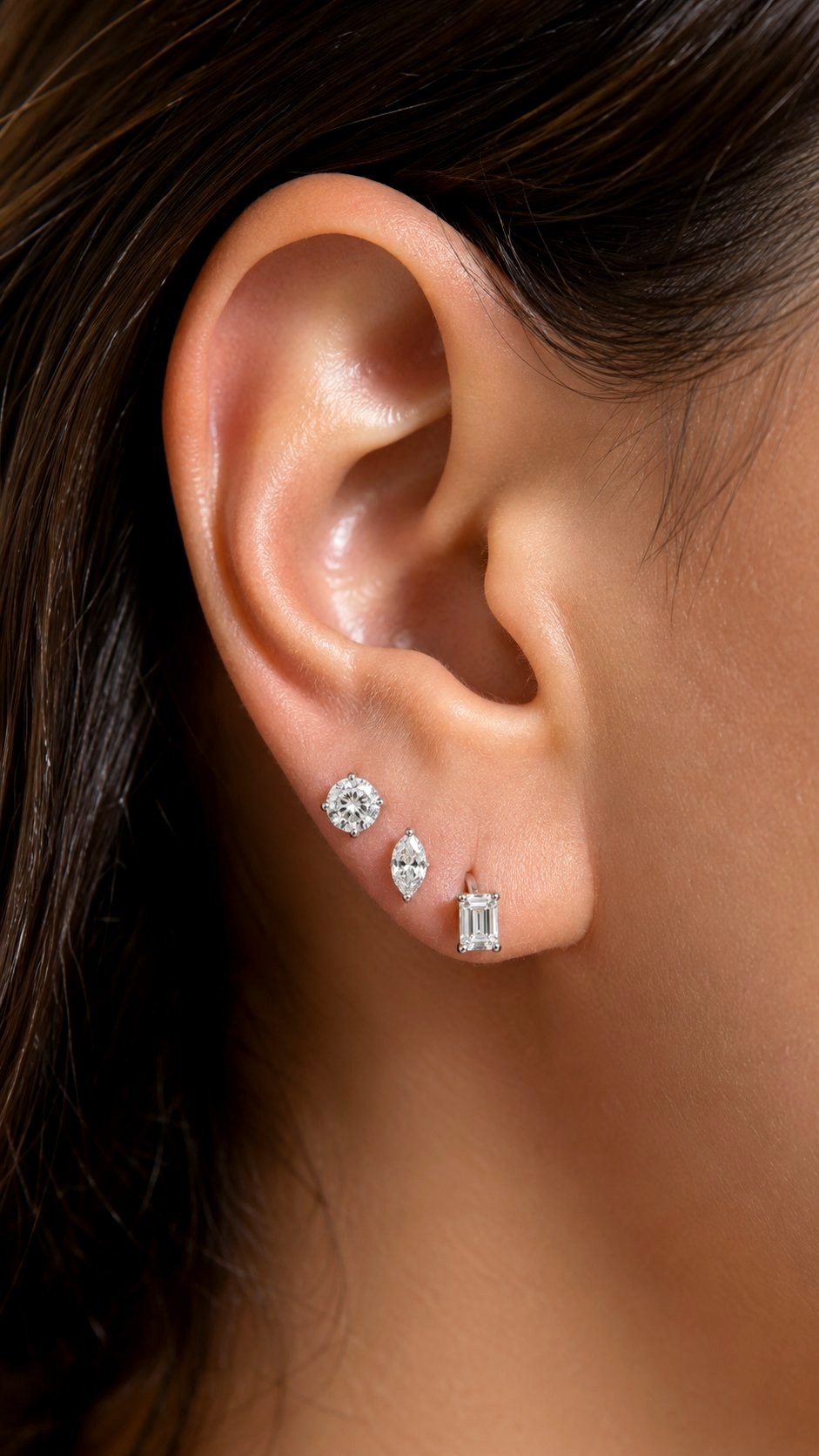 Stacked Lobe With Cubic Zirconia - 21 Silver Earrings Stack Ideas