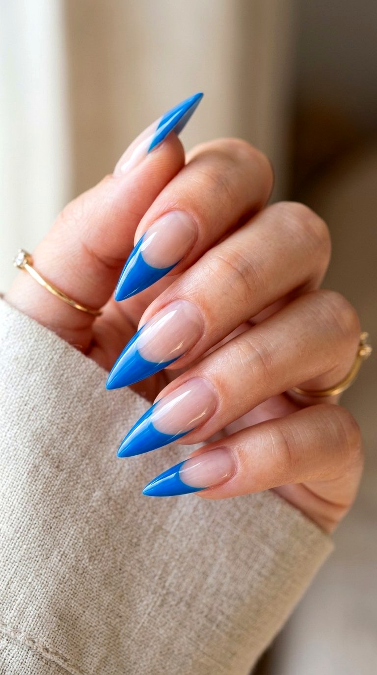 Stiletto Bright Blue French Tip Nails - 21 bright blue french tip nails