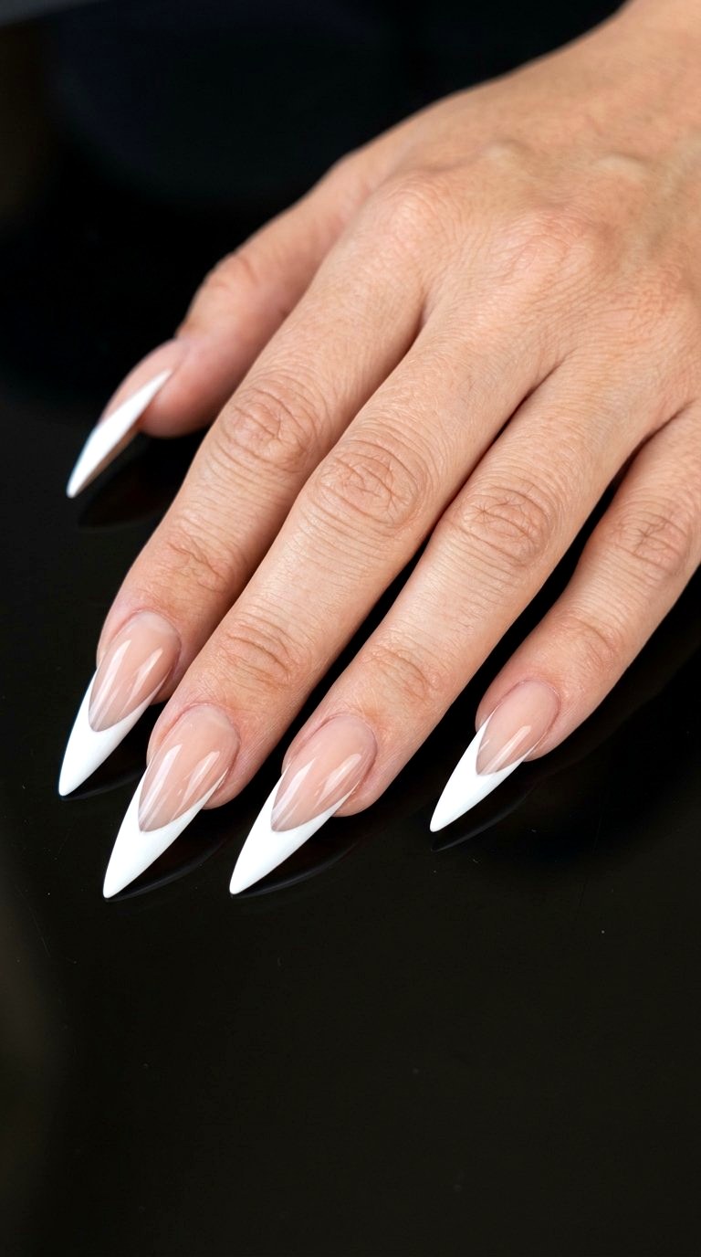 Stiletto White French Tip Nails - 20 White French Tip Nail Design Ideas