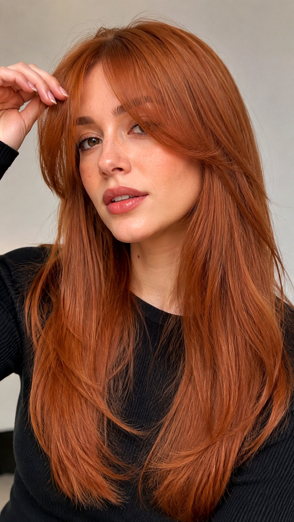 Strawberry Amber Fine Hair - 23 curtain bangs copper hair ideas