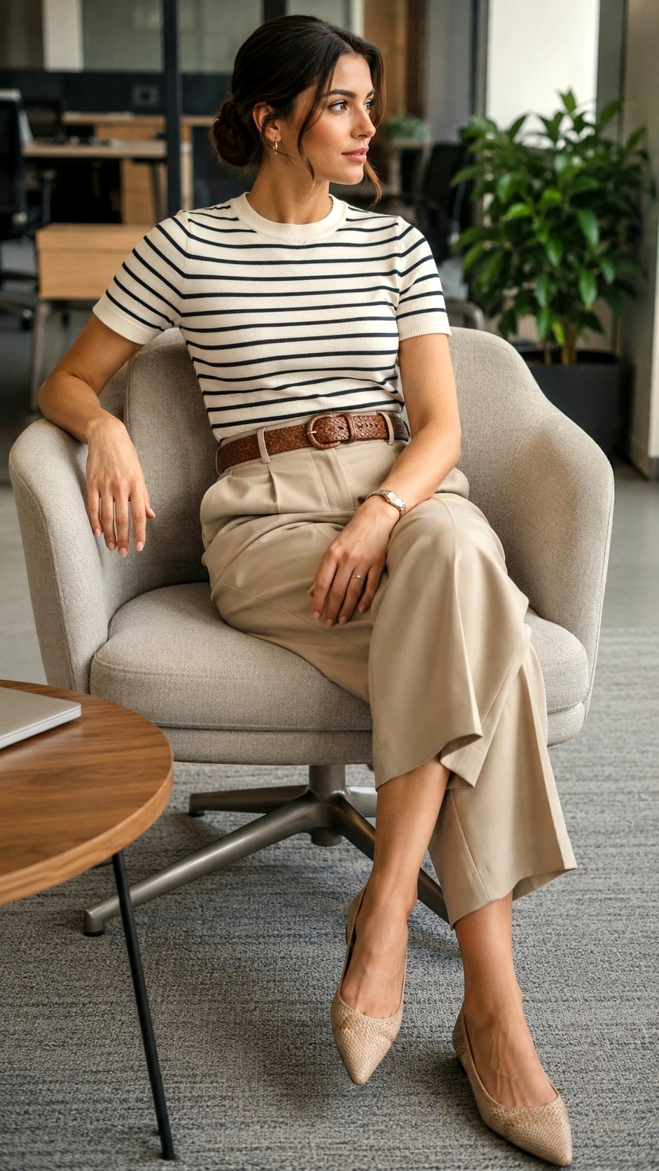 Stripe Knit Top and Tailored Culottes - 20 Professional Summer Outfit Ideas