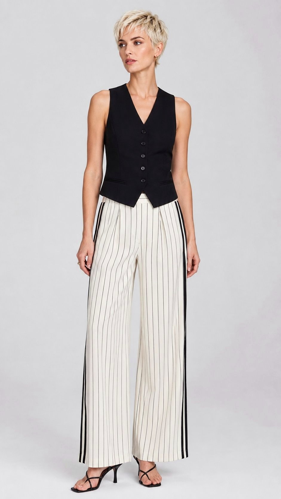 Striped Print Pants with Vest - 23 printed pants style ideas
