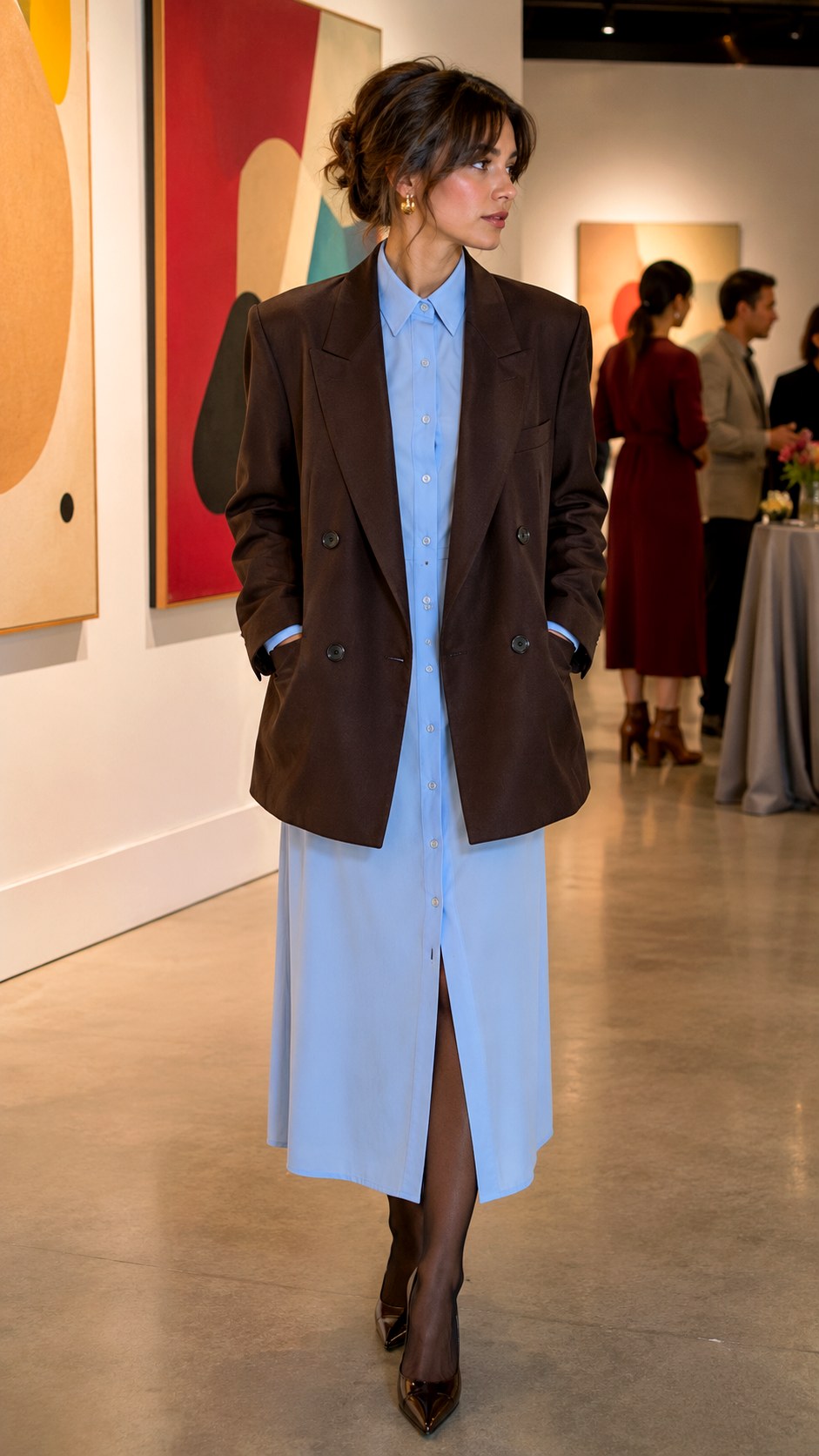 Structured Blazer Espresso and Sky Blue Shirt Dress - 25 Espresso & Sky Blue Shirt Dress Ideas