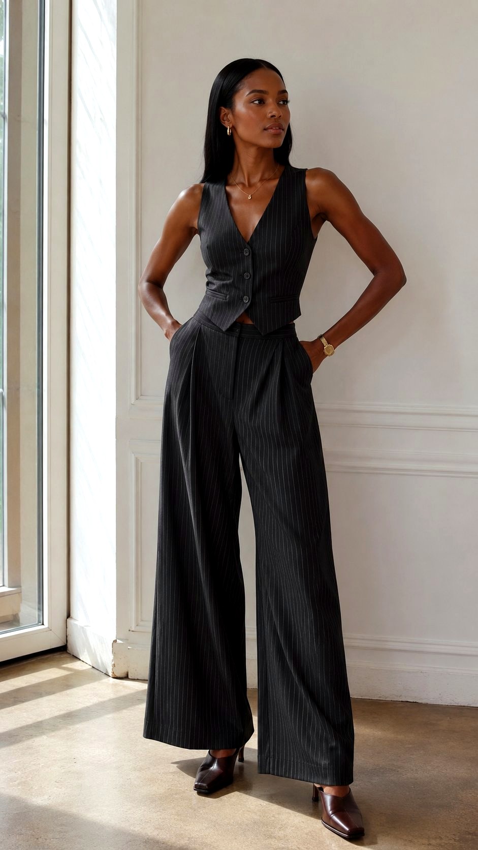 Structured Vest With High Waist Trousers - 23 italian street style women outfit ideas