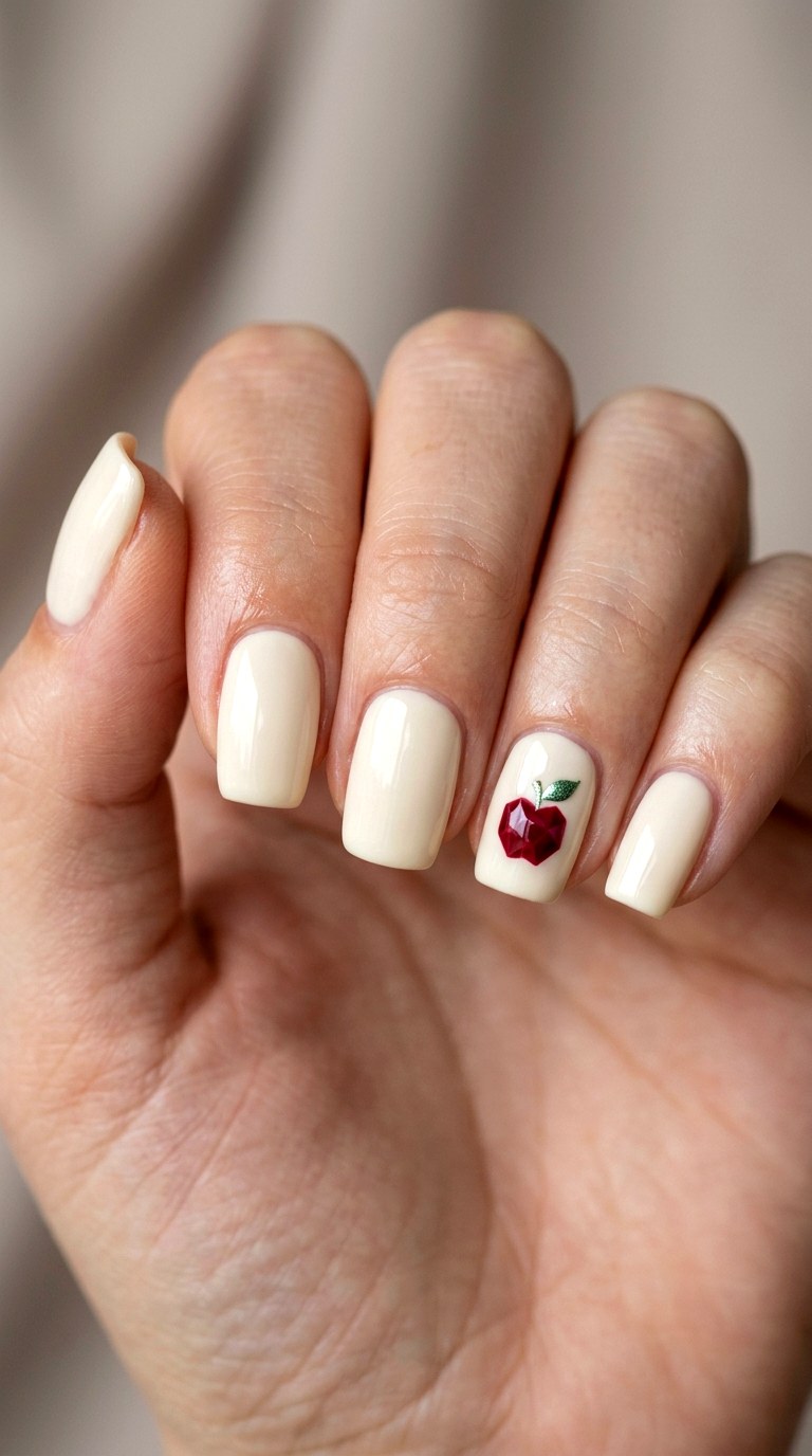 Subtle Apple Accent Nail Art - 23 back to school nail art ideas