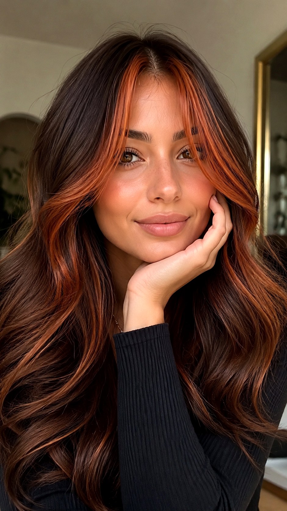 Subtle Copper Money Piece - 23 curtain bangs copper hair ideas