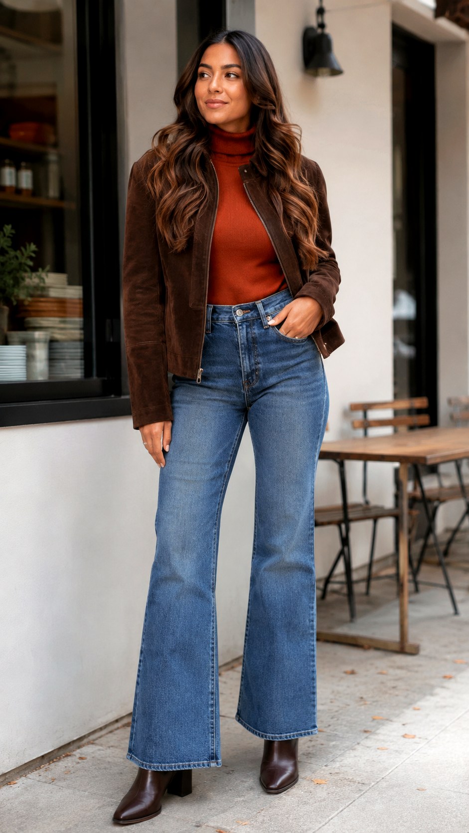 Suede Brown High Collar Jacket Style - 21 high collar jacket outfit ideas