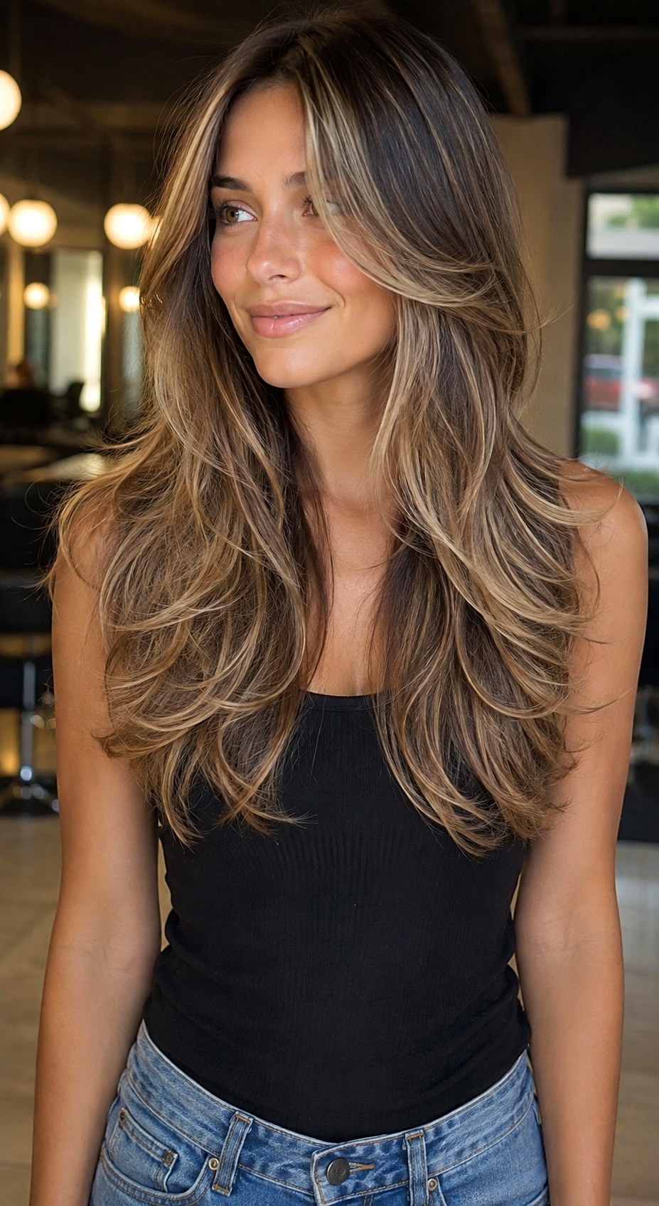 Sunkissed Balayage with Rounded Layers - 22 haircut long layers ideas