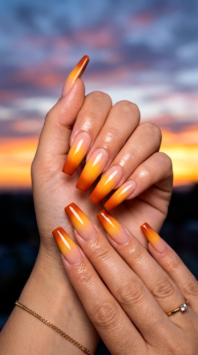 Sunset Gradient Burnt Orange Tips - 24 Summer Nail Design Trends