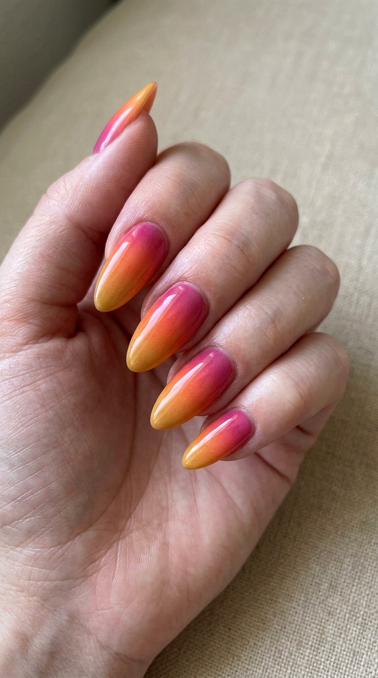 Sunset Ombre On Almond Shapes - 22 Summer Nail Art Ideas