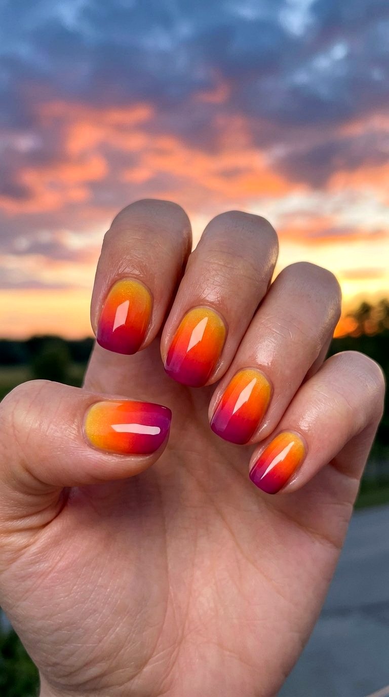 Sunset Ombre Short Nail Designs - 20 Summer Short Nail Designs
