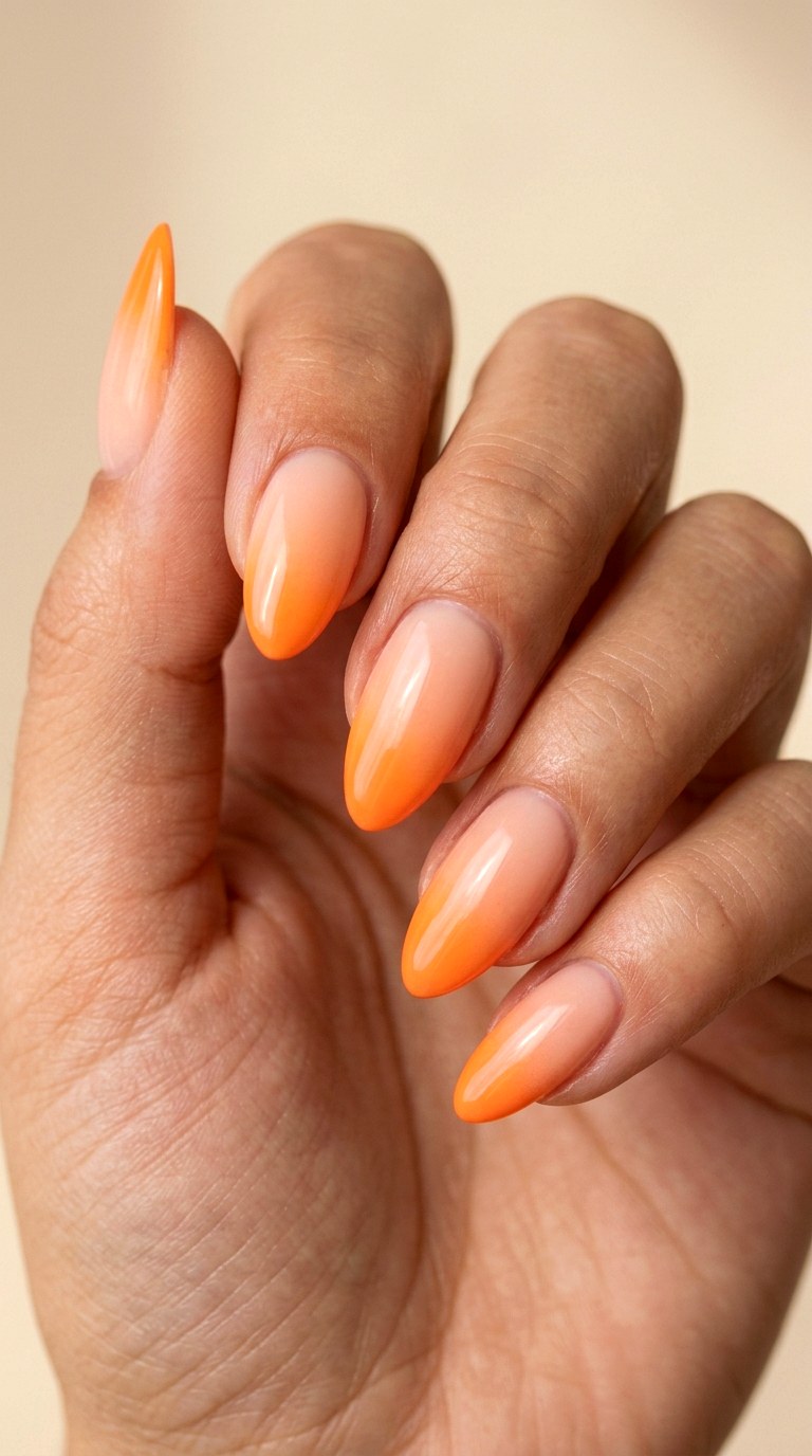 Sunset Orange Ombre French Design - 23 ombre french tip nail art designs