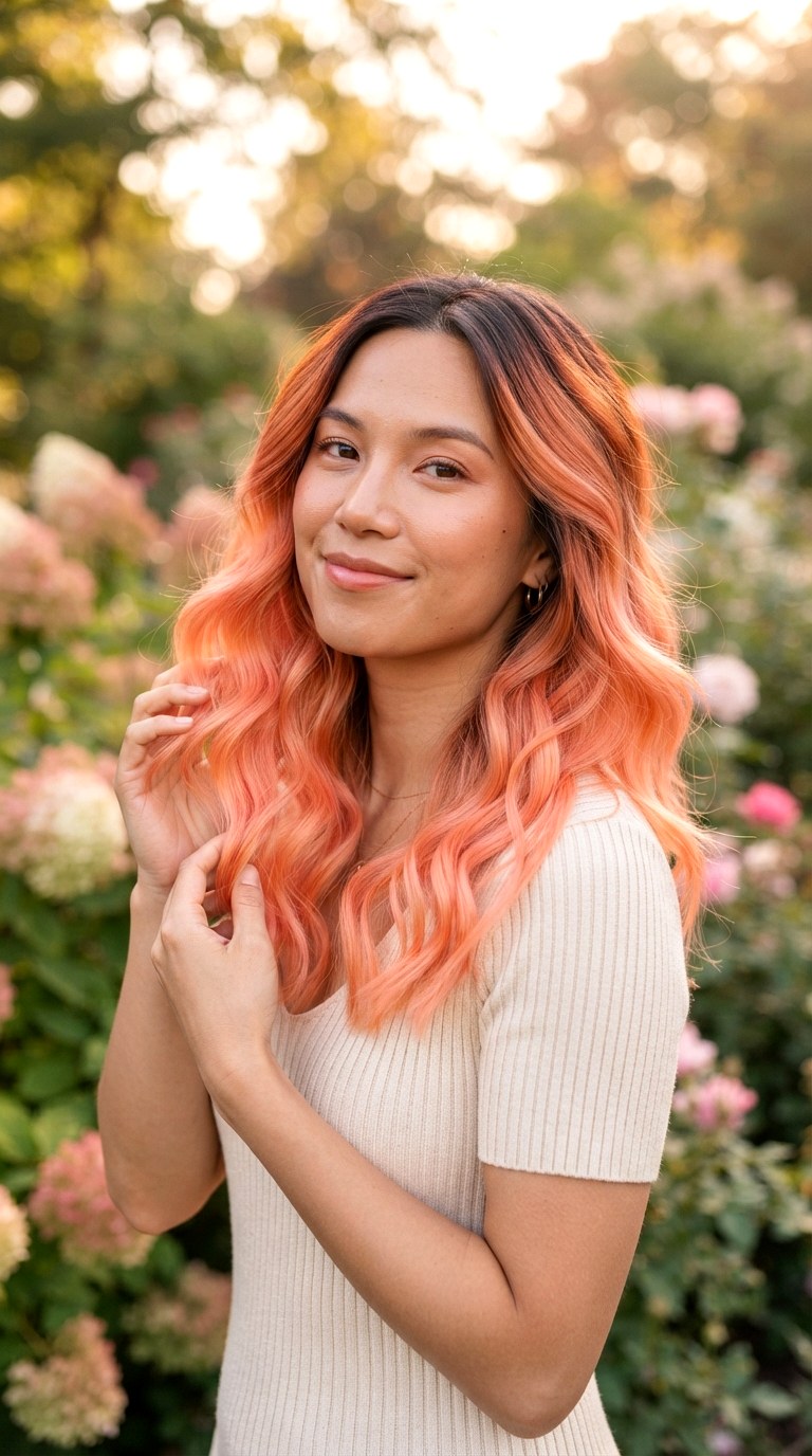 Sunset Peach Ombre on Mid Length Hair - 22 hair dye ideas highlights