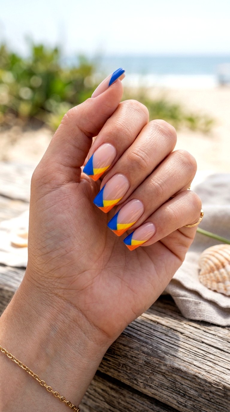 Surfboard Inspired Color Block Tips - 24 Summer Nail Design Inspo