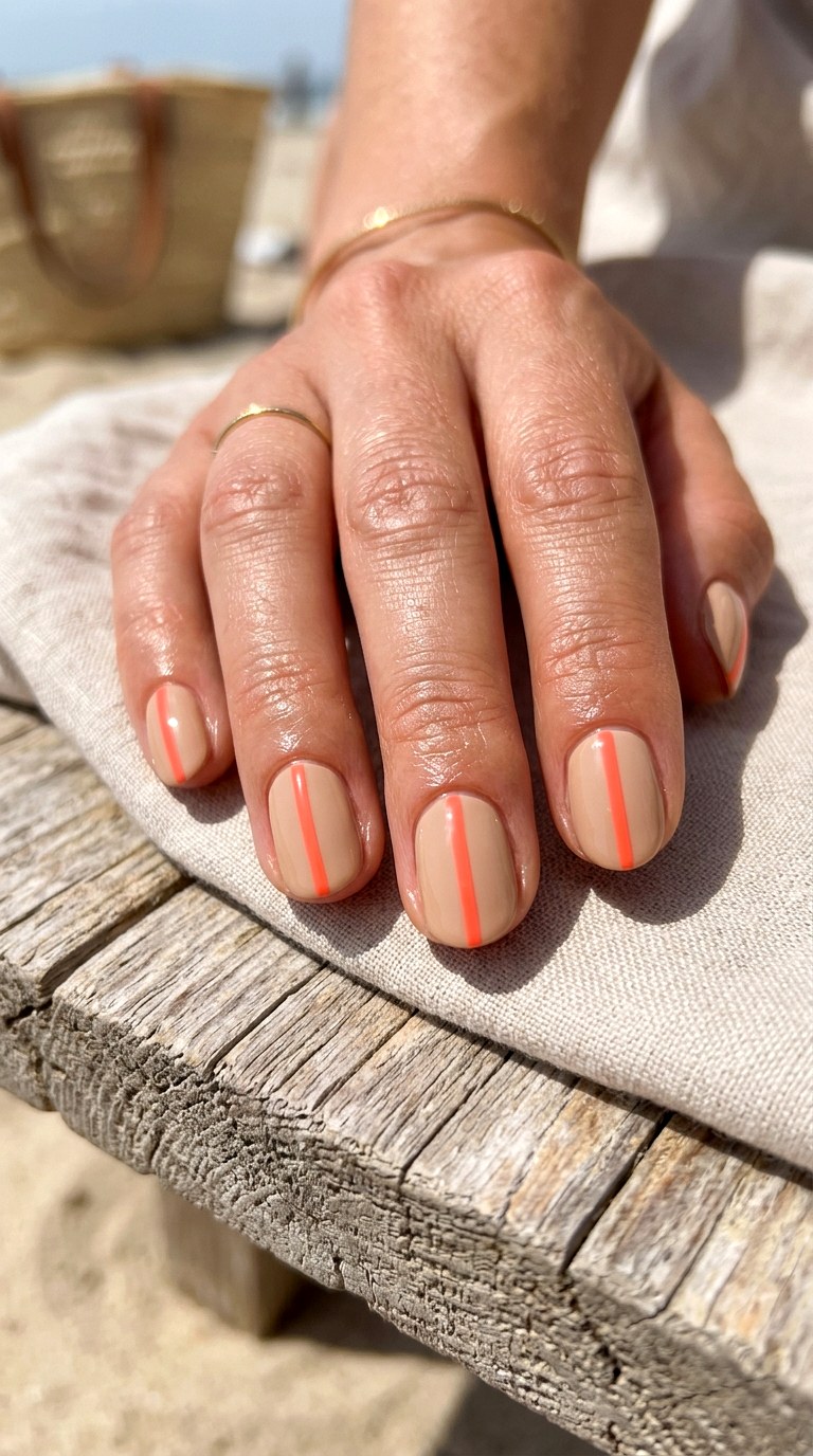 Surfboard Stripe Accent - 22 Simple Summer Nail Designs